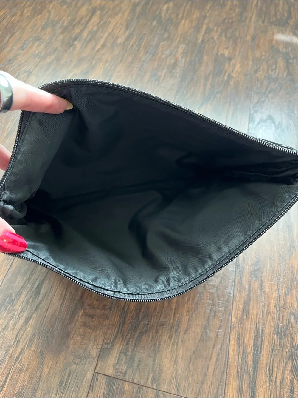 Beis Faux Leather Zip Top Cosmetic Pouch Bag Black 12x9